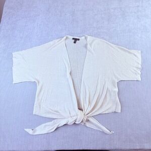 Eileen Fisher Organic Linen Tie Front Cardigan Sweater Bone Off White Small